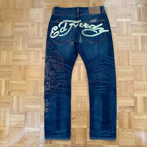Vintage Y2K Ed Hardy denim jeans spell out embroidered distressed Size 32